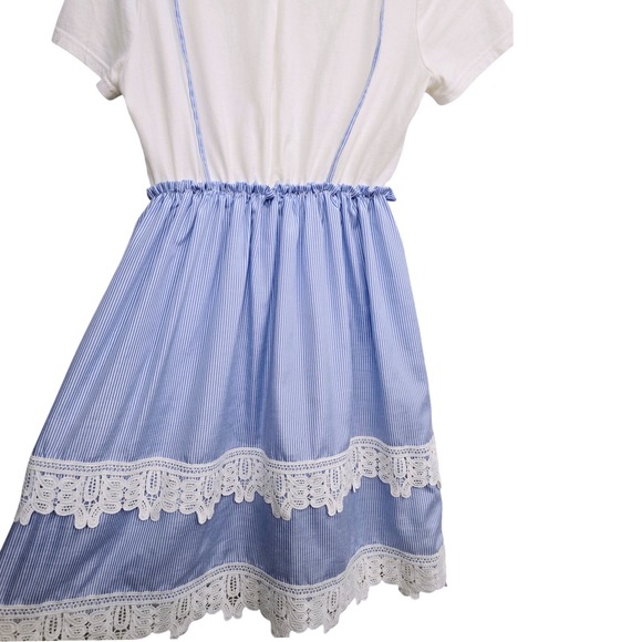 HD in Paris Anthropologie Blue Stripe Lace Dress XXS Cottagecore Whimsical - Picture 10 of 10
